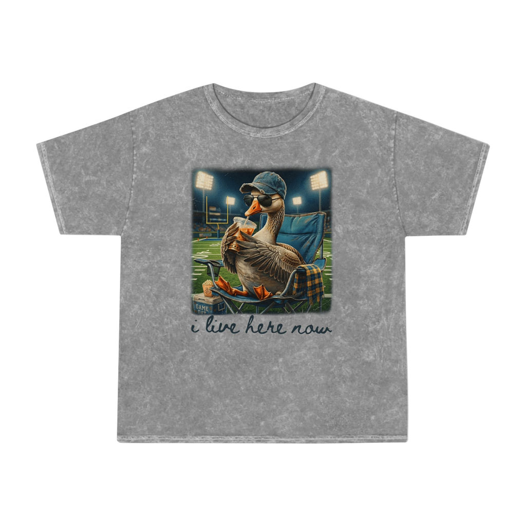 Duck Fan Mineral-Wash T-Shirt — 'I Live Here Now' Stadium Design