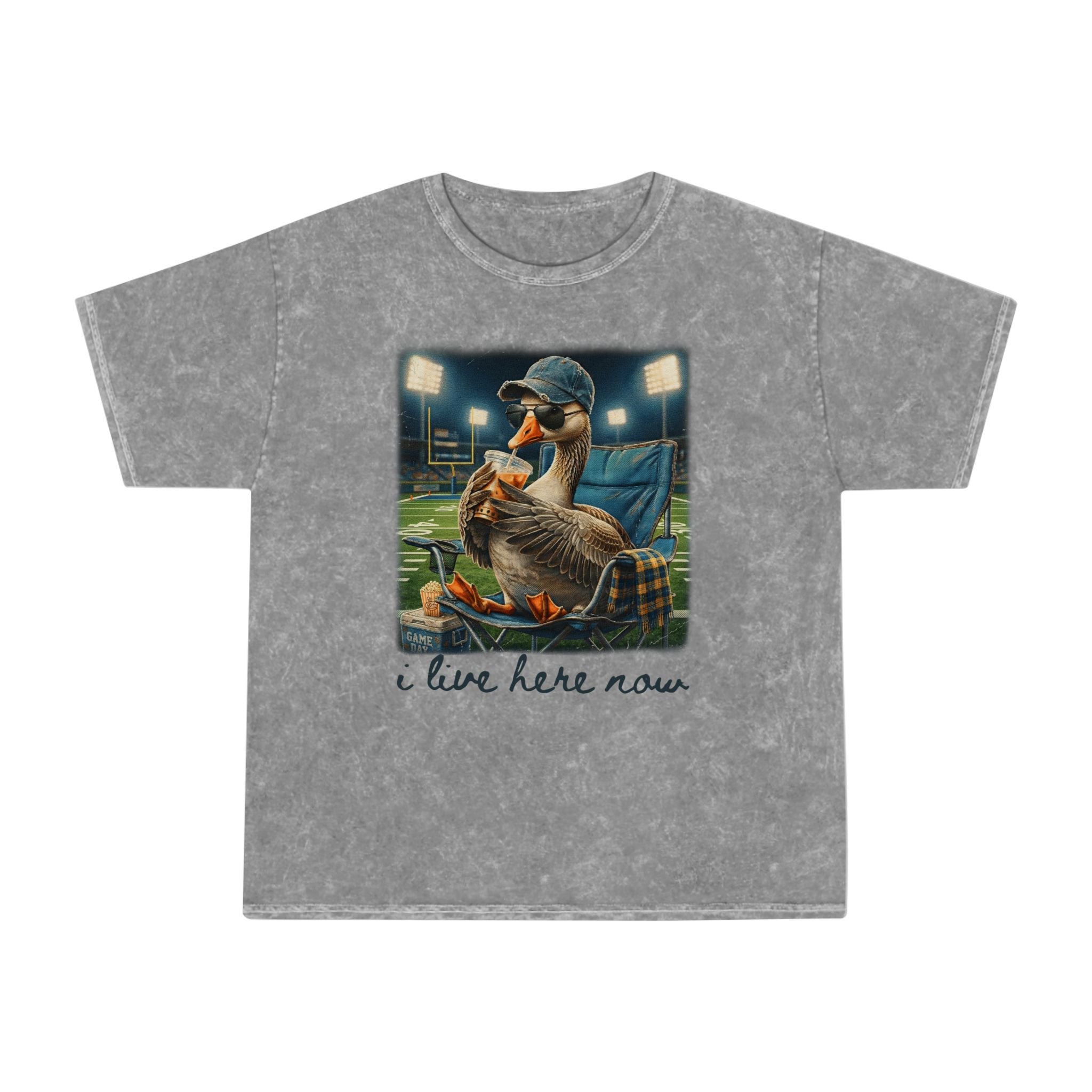 Duck Fan Mineral-Wash T-Shirt — 'I Live Here Now' Stadium Design