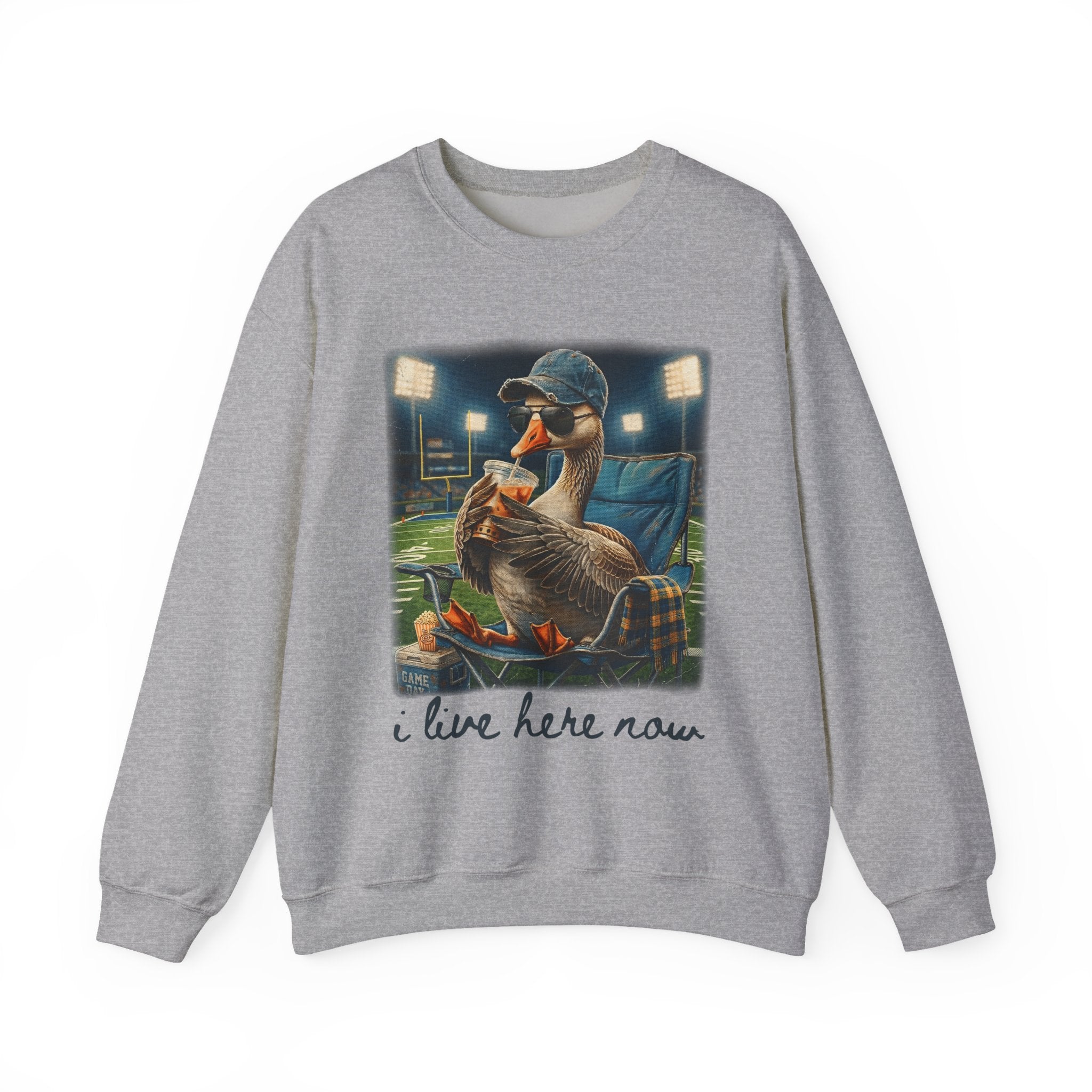 Crewneck Sweatshirt - 'I Live Here Now' Goose Stadium Graphic