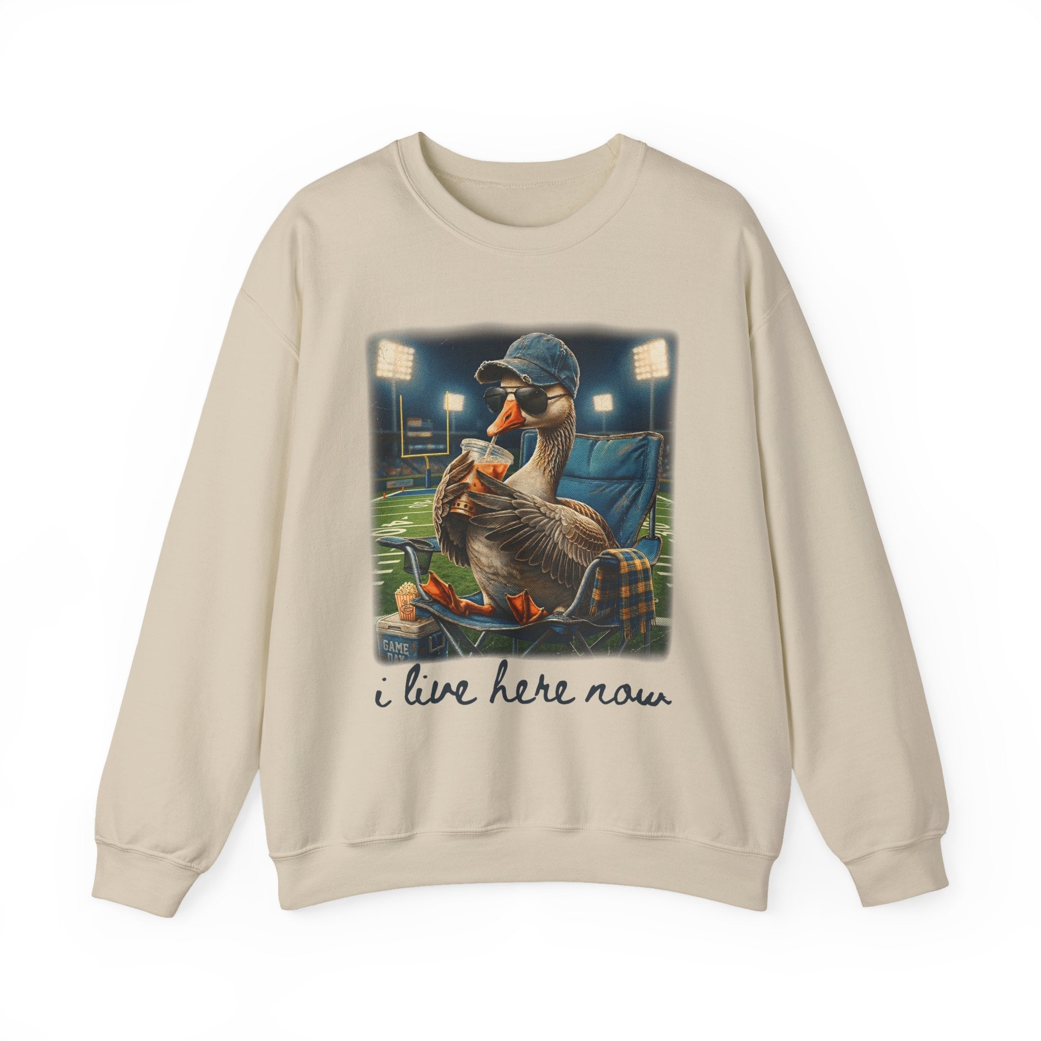 Crewneck Sweatshirt - 'I Live Here Now' Goose Stadium Graphic