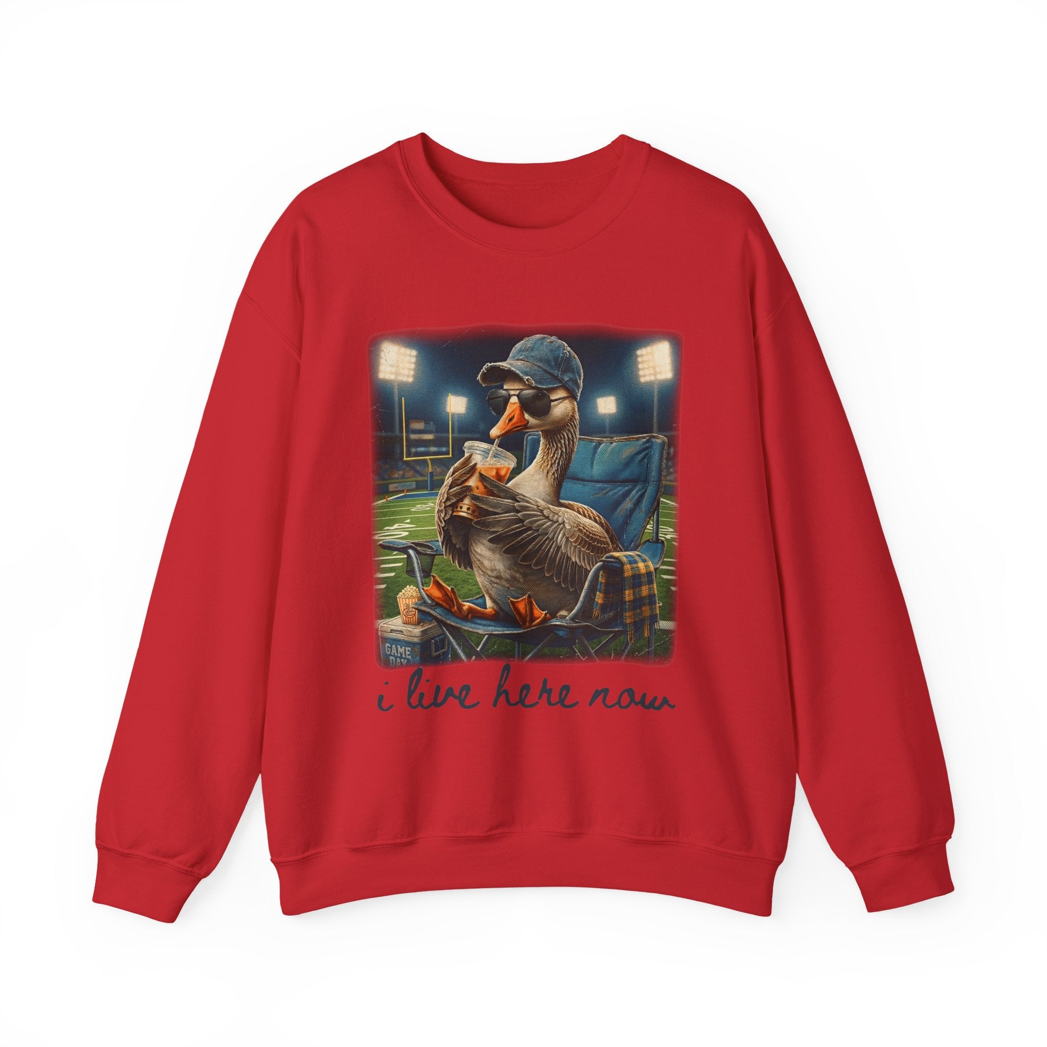 Crewneck Sweatshirt - 'I Live Here Now' Goose Stadium Graphic