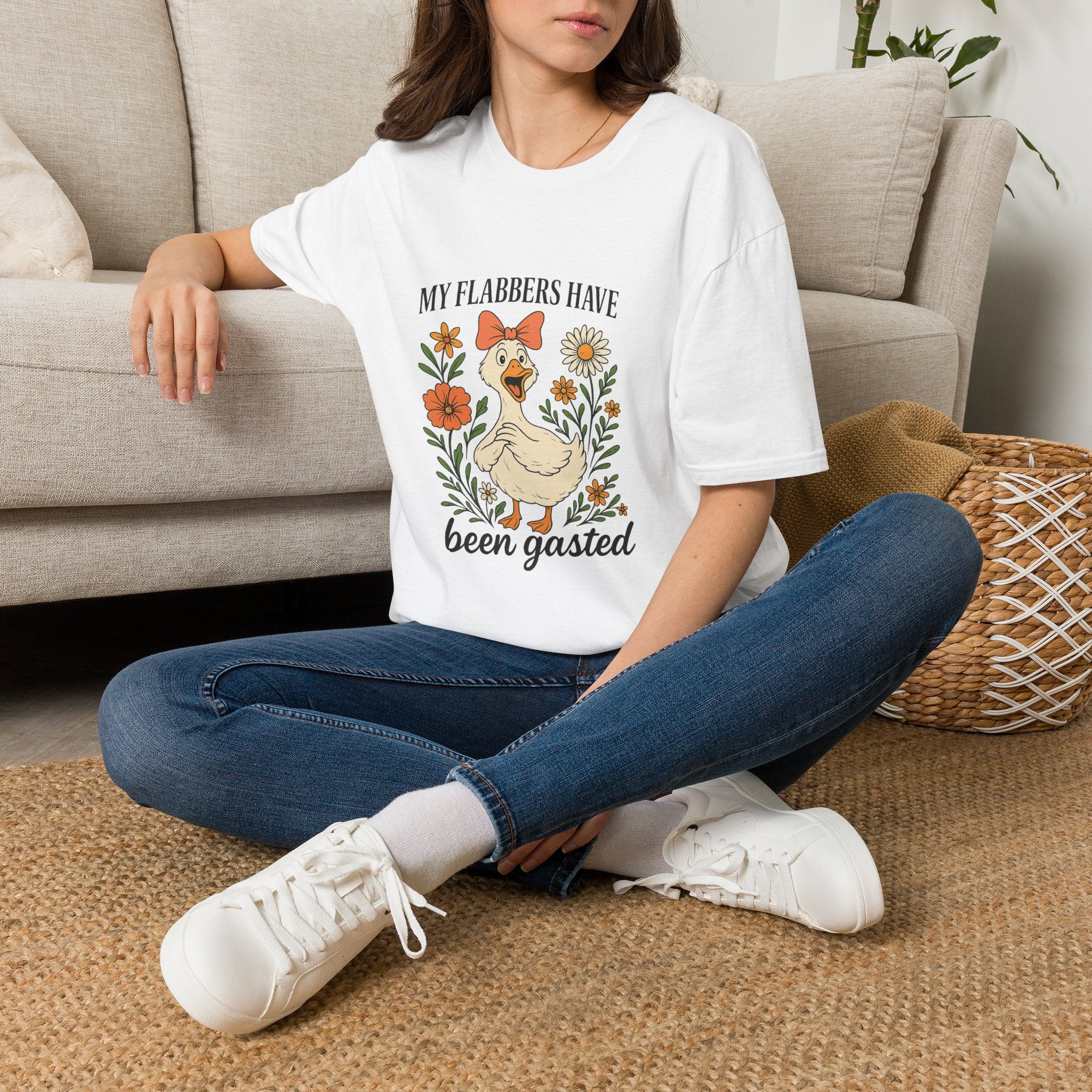 Duck Graphic T-Shirt — “My Flabbers Have Been Gasted” Cute Floral Duck Tee