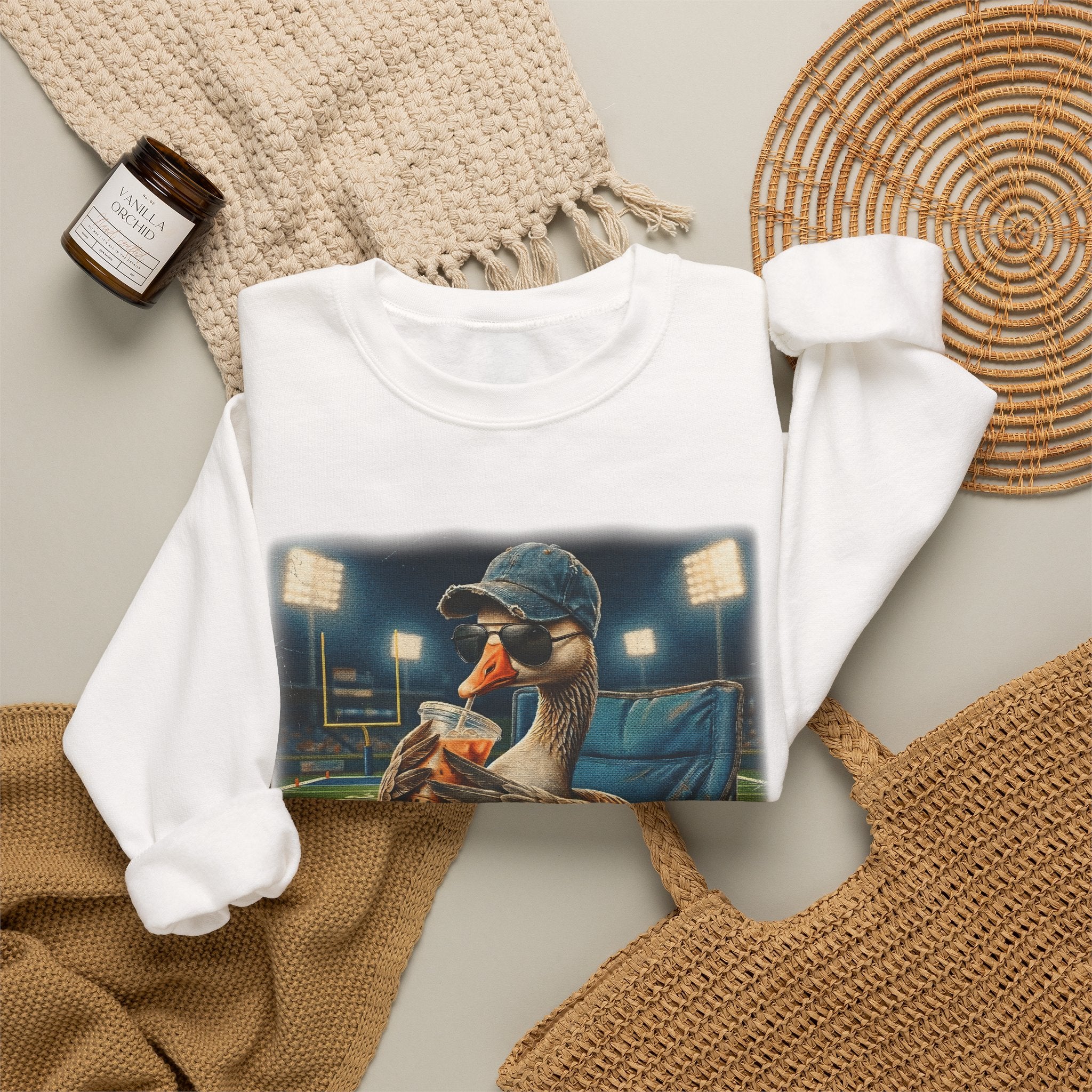 Crewneck Sweatshirt - 'I Live Here Now' Goose Stadium Graphic