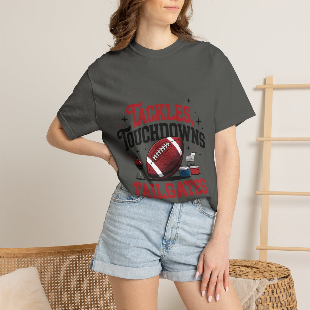 “Tackles Touchdowns Tailgates” Football Tee
