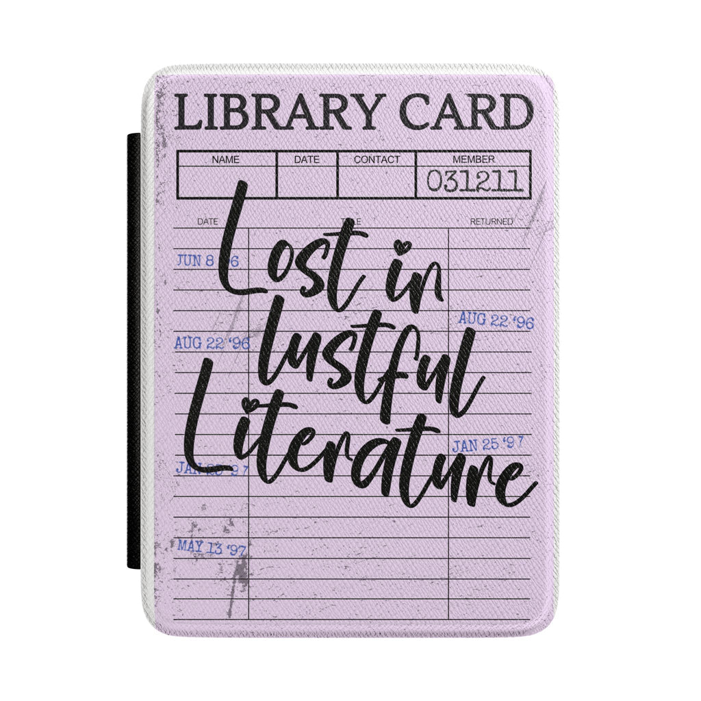 Kindle Case - "Lost in Lustful Literature" Library Card Design