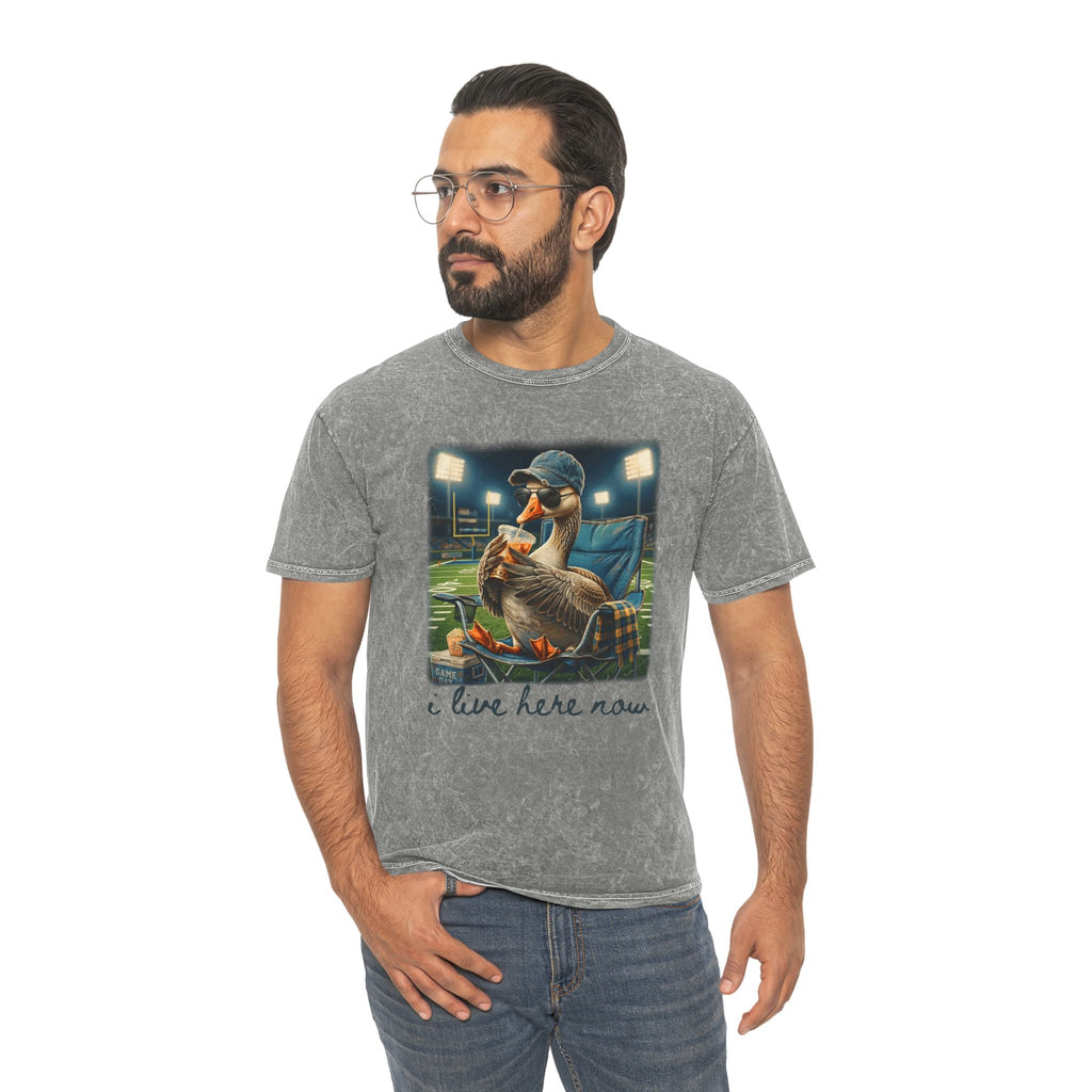 Duck Fan Mineral-Wash T-Shirt — 'I Live Here Now' Stadium Design