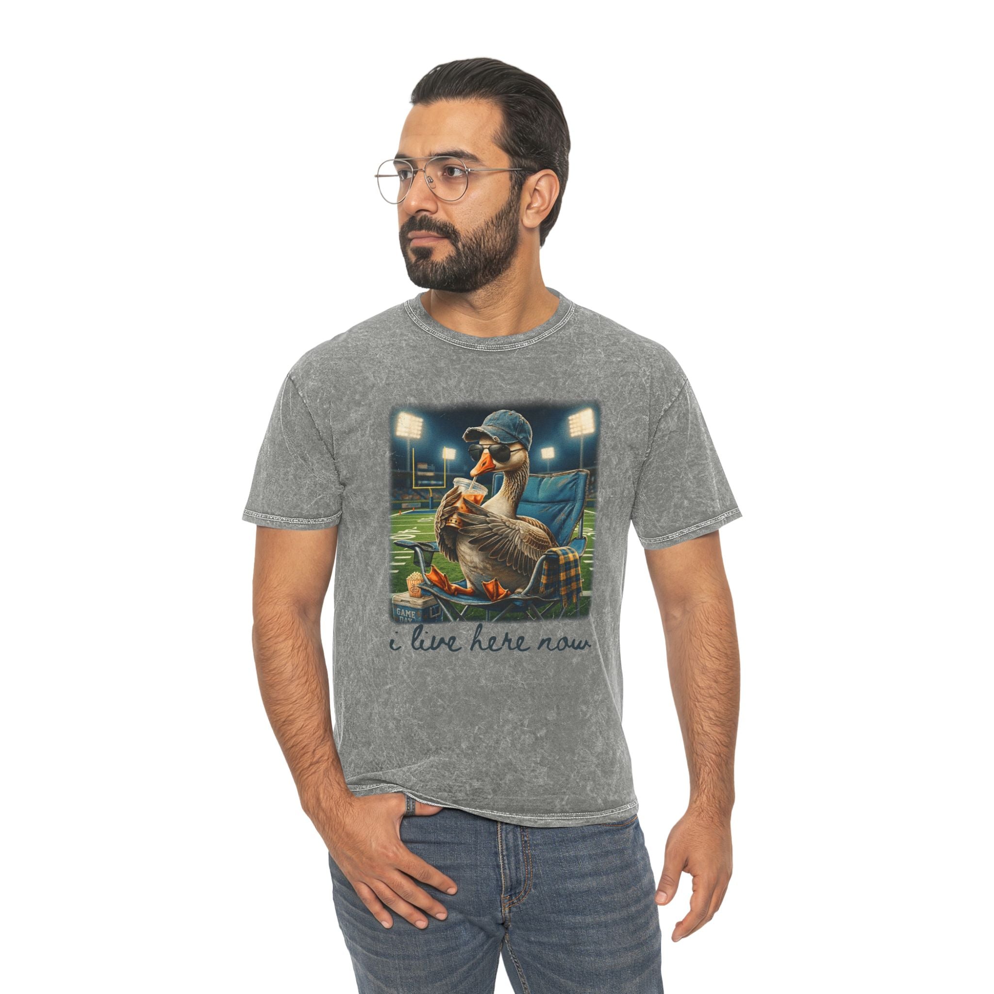 Duck Fan Mineral-Wash T-Shirt — 'I Live Here Now' Stadium Design
