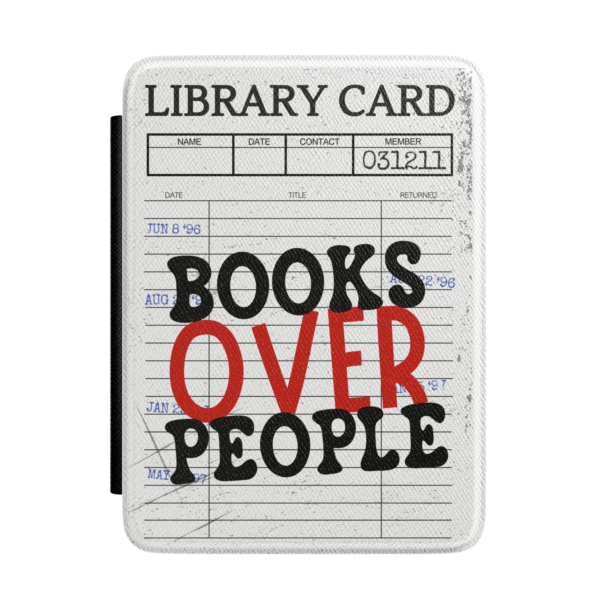 Kindle Case — 'Books Over People' Library Card Design