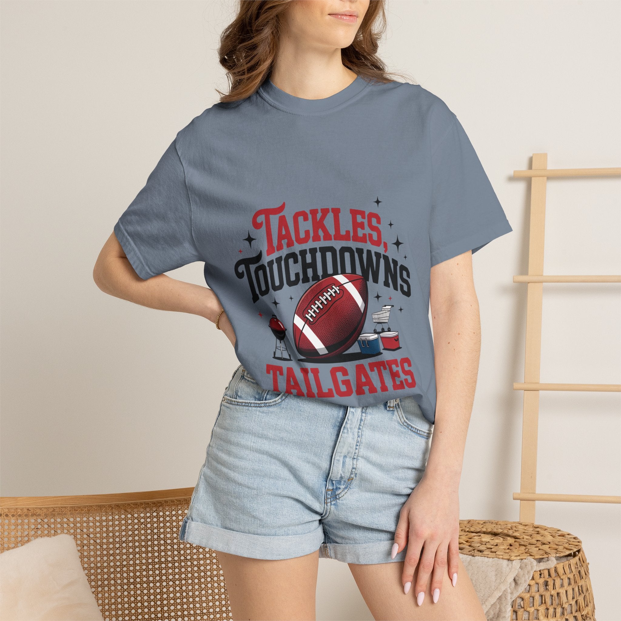 “Tackles Touchdowns Tailgates” Football Tee