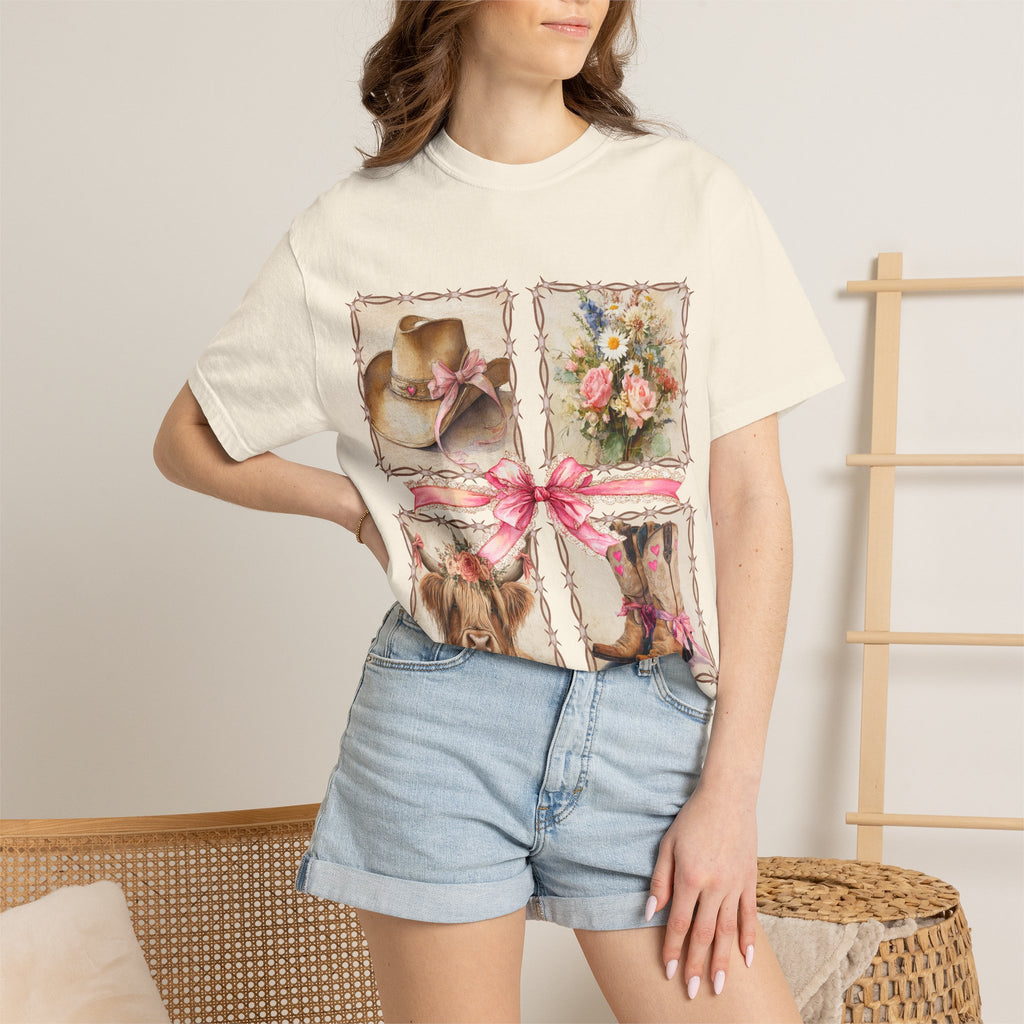Floral, Cowboy Hat & Boots Design t-shirt