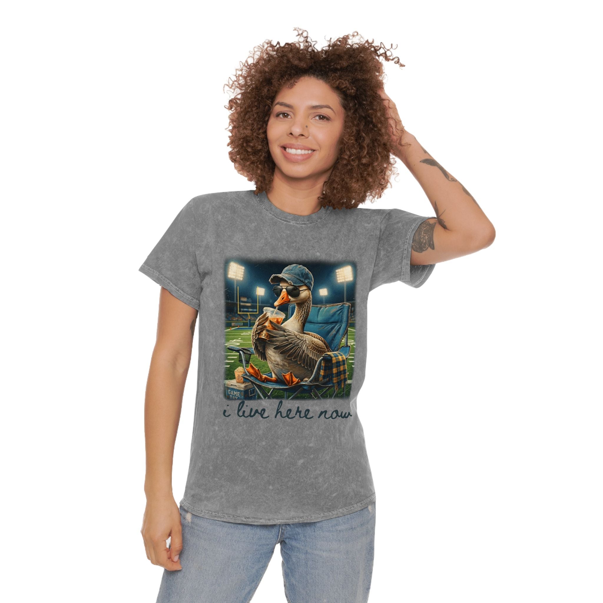Duck Fan Mineral-Wash T-Shirt — 'I Live Here Now' Stadium Design
