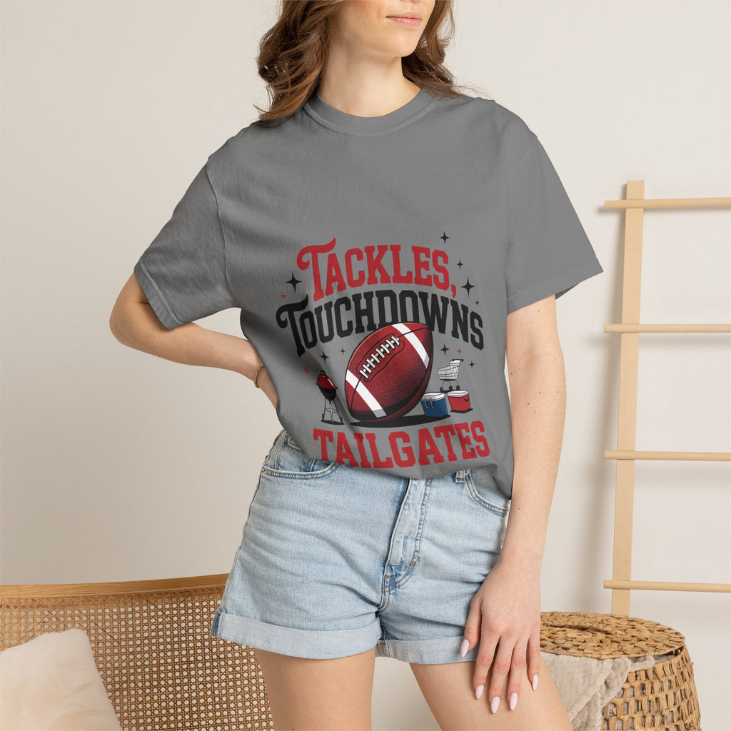 “Tackles Touchdowns Tailgates” Football Tee