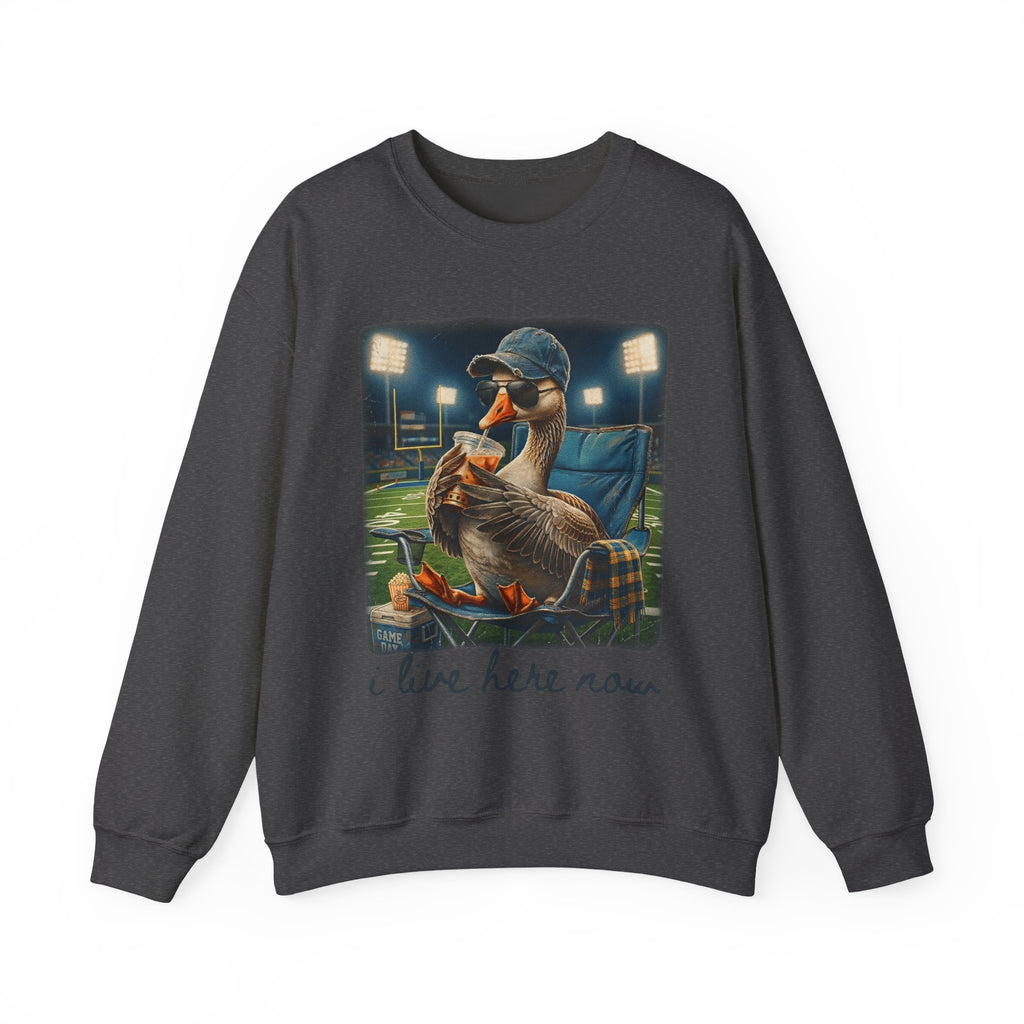 Crewneck Sweatshirt - 'I Live Here Now' Goose Stadium Graphic