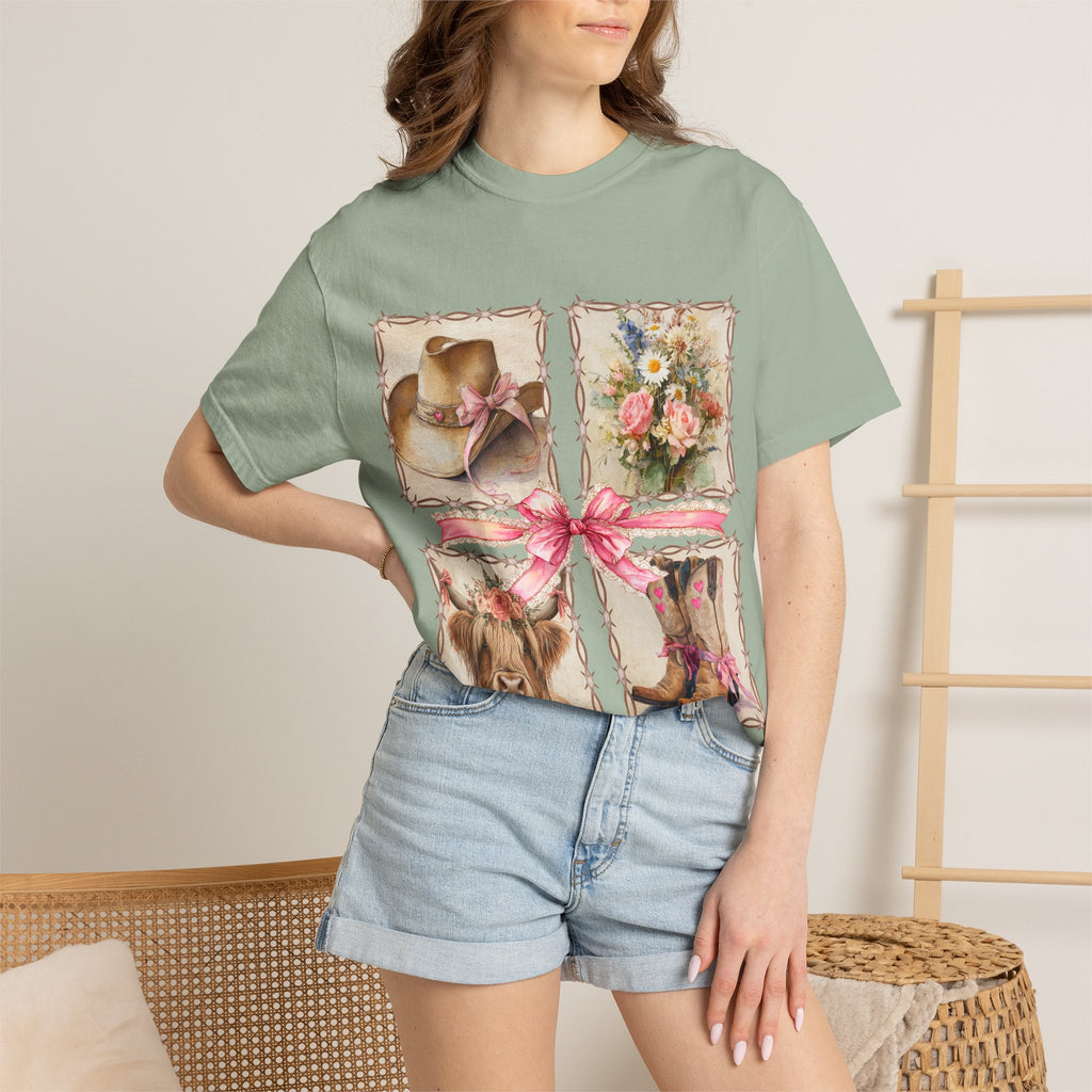 Floral, Cowboy Hat & Boots Design t-shirt