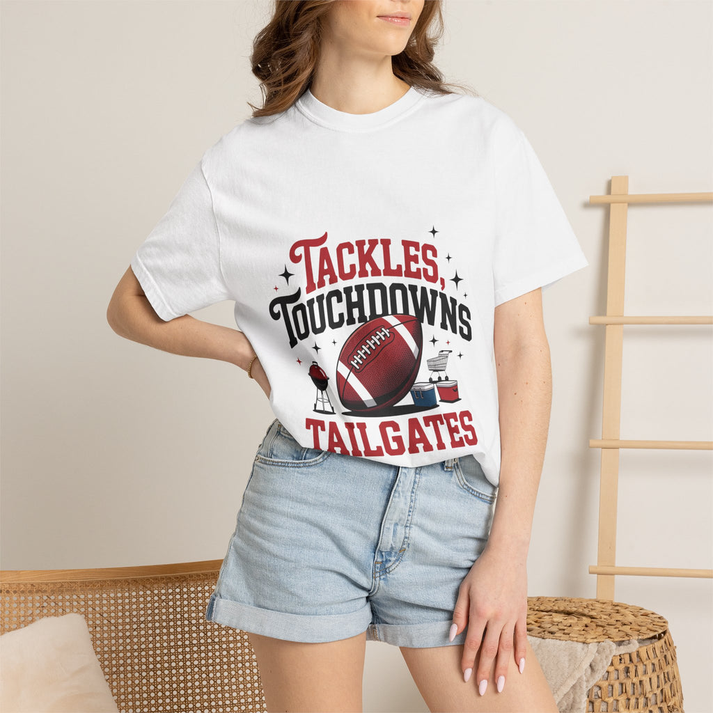 “Tackles Touchdowns Tailgates” Football Tee
