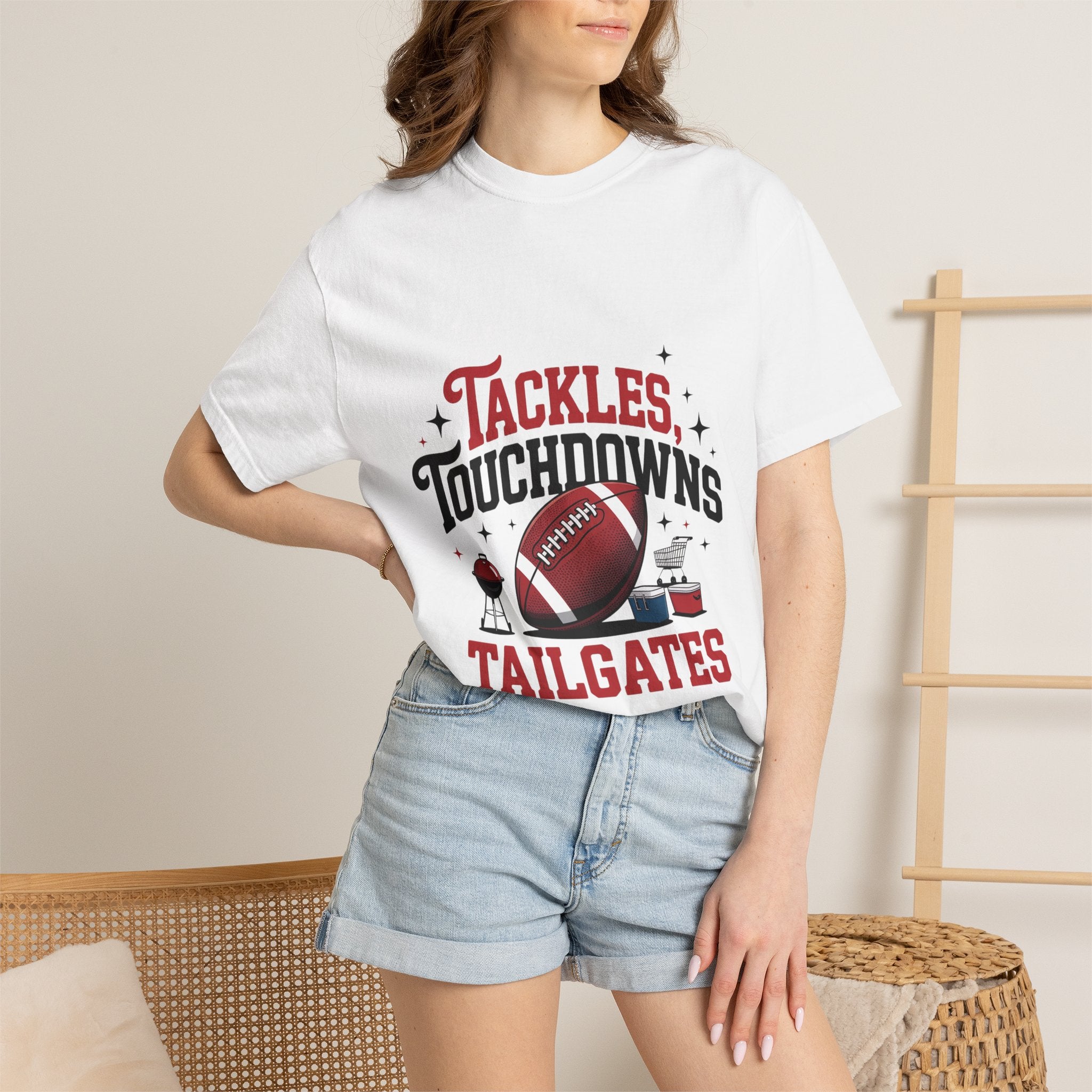“Tackles Touchdowns Tailgates” Football Tee